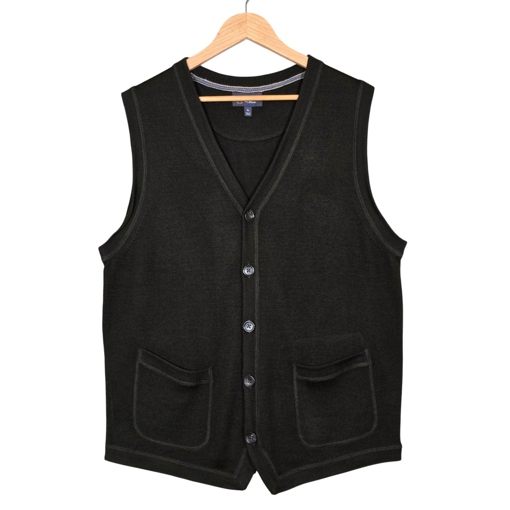 Wallin & Bros. Men's Olive Green Wool Blend V-Neck Cardigan Vest XL